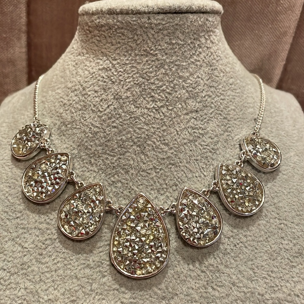 Silver Druzy Necklace Statement Nugget Necklace 16-18”